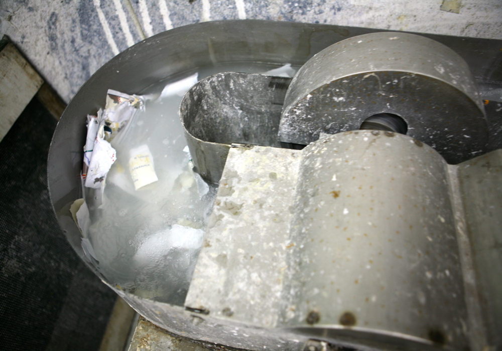 Shredded Land (2010), shredding the OCHA maps at the Bezalel paper workshop in Jerusalem 003