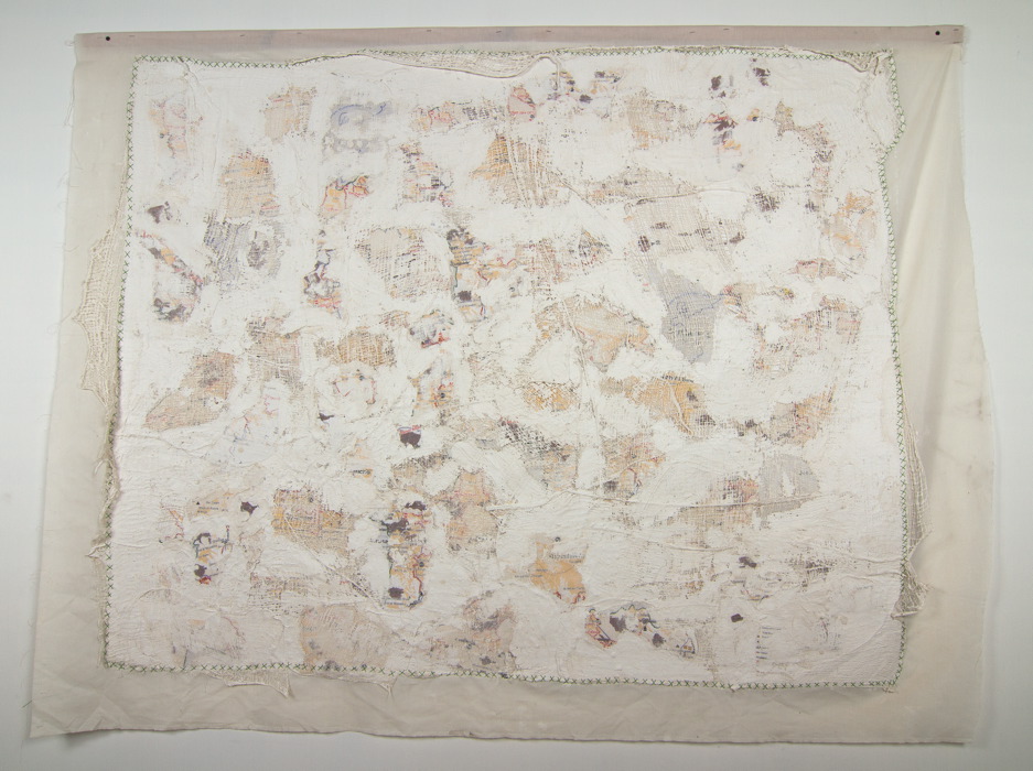 Fabric, map, bandages, plaster and green thread
182X140 cm Wounded Land Map