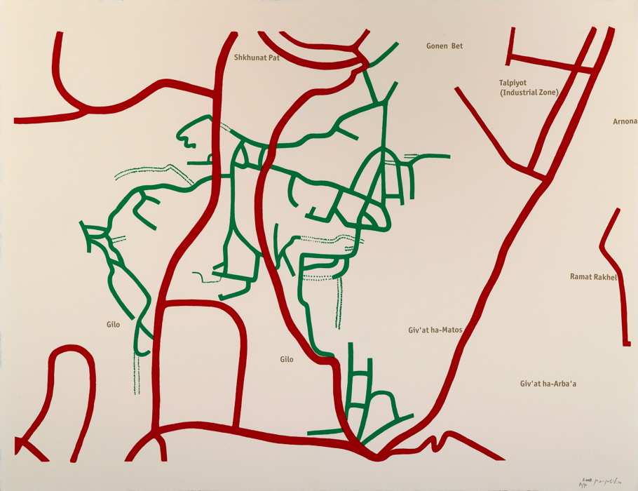 Map # 1, Beit Safafa / Talpiot, 2003
Screen Print diptych on paper
Ed. 1/6
50 x 65 cm (each)
Road Map 1a