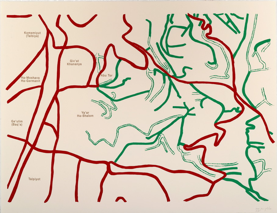 Map # 3, Baq'a / Abu Tor, 2004
Screen Print diptych on paper
Ed. 1/4
50 x 65 cm (each)
Road Map 3a