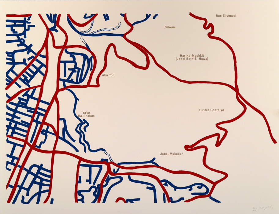 Map # 3, Baq'a / Abu Tor, 2004
Screen Print diptych on paper
Ed. 1/4
50 x 65 cm (each)
Road Map 3b