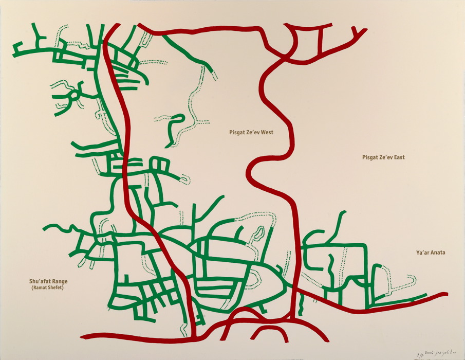 Map # 6, Shu'afat / Pisgat Ze'ev, 2006
Screen Print diptych on paper
Ed. 1/6
50 x 65 cm (each)
Road Map 6a