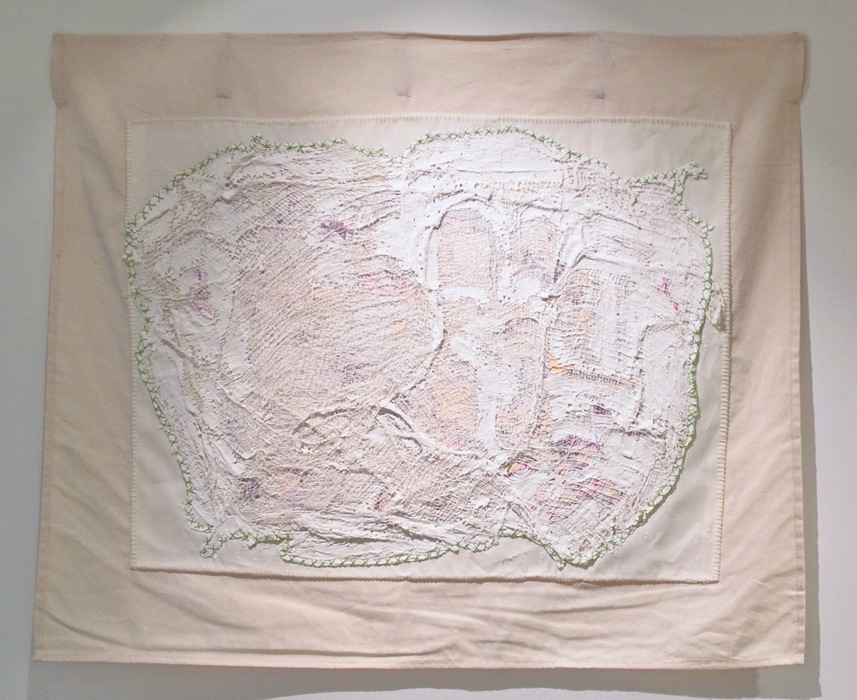 1 of 7 Wounded Land map (2009-13), fabric, closure maps of Jerusalem, bandages, plaster and green thread
Borderline 003