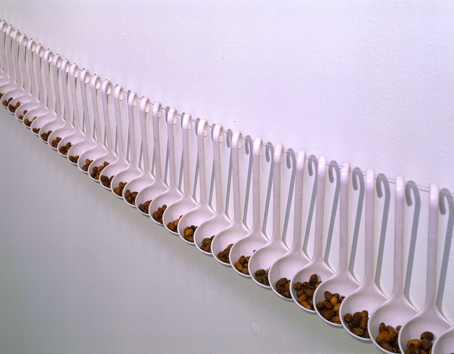 Necklace (1998), 100 plastic spoons, olive pits with olive oil, photo: Tim Safranek Correspondence 009