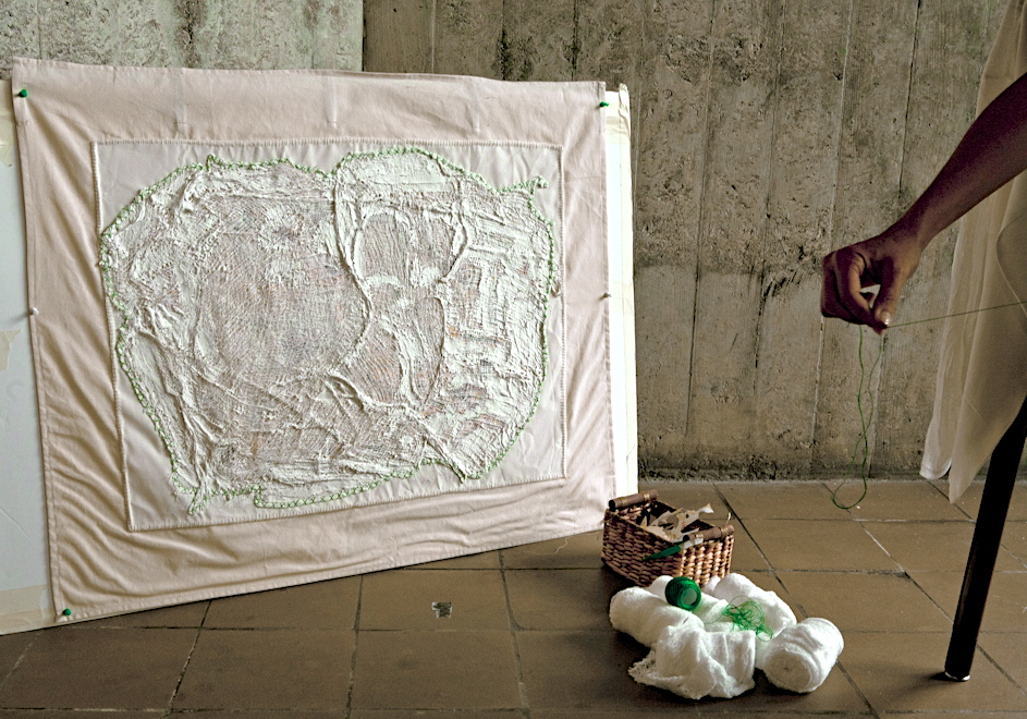 Sewing a Wounded Land Map of Jerusalem at the Geneva University, photo: Alberto Campi Sewing 001
