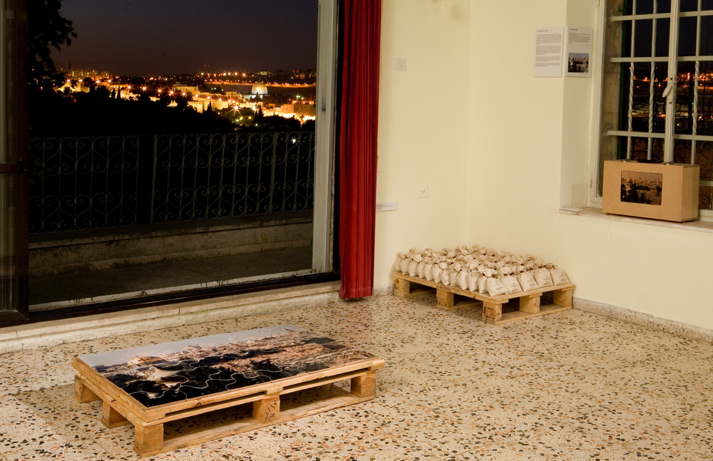 Installation in front of Jerusalem's Old City, Jerusalem Puzzle1998 & Holy Land for Sale (1996), photo: Oded Antmann The House 002