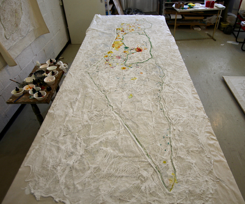 Wounded Map in process 2020-2021, photo Ariane Littman Wounded Land 01